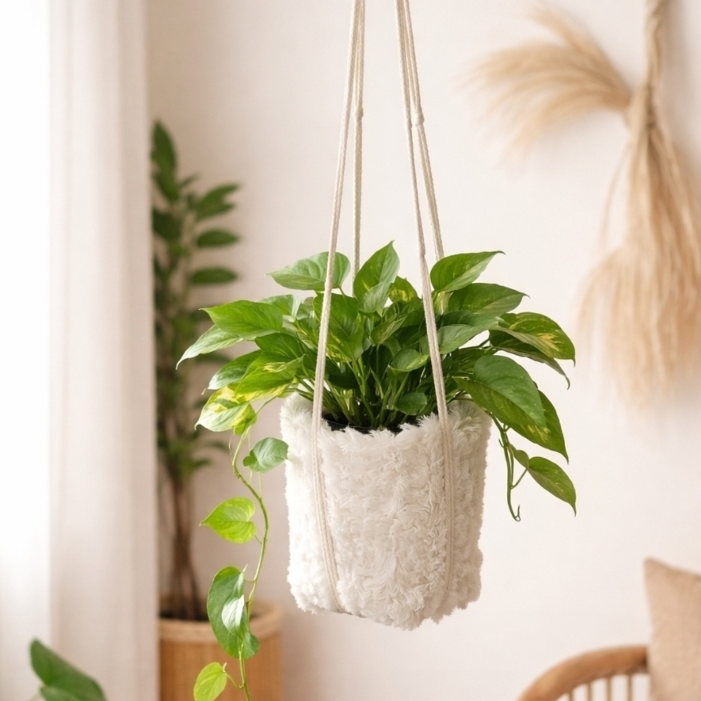 4/$15 Hanging Fuzzy Planter Or Makeup Brush Holder Boho Minimalist Home Decor